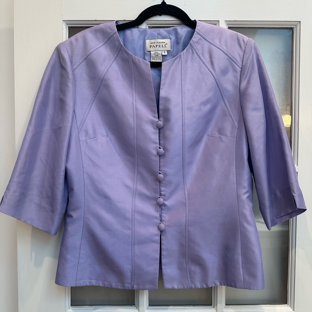 Vintage ADRIANNA PAPELL 100% Silk Jacket Blazer Lavender Lilac Size 8 Medium M - Picture 9 of 9